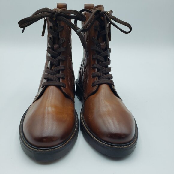 Bagatt Zina Lace Up Quilted Ankle Boots 9 Womens Zipper Leather Cognac Brown - Picture 2 of 10